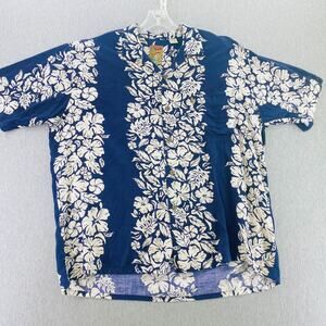 Pineapple Connection Blue & White Floral‎ Short Sleeve Hawaiian Shirt Mens L